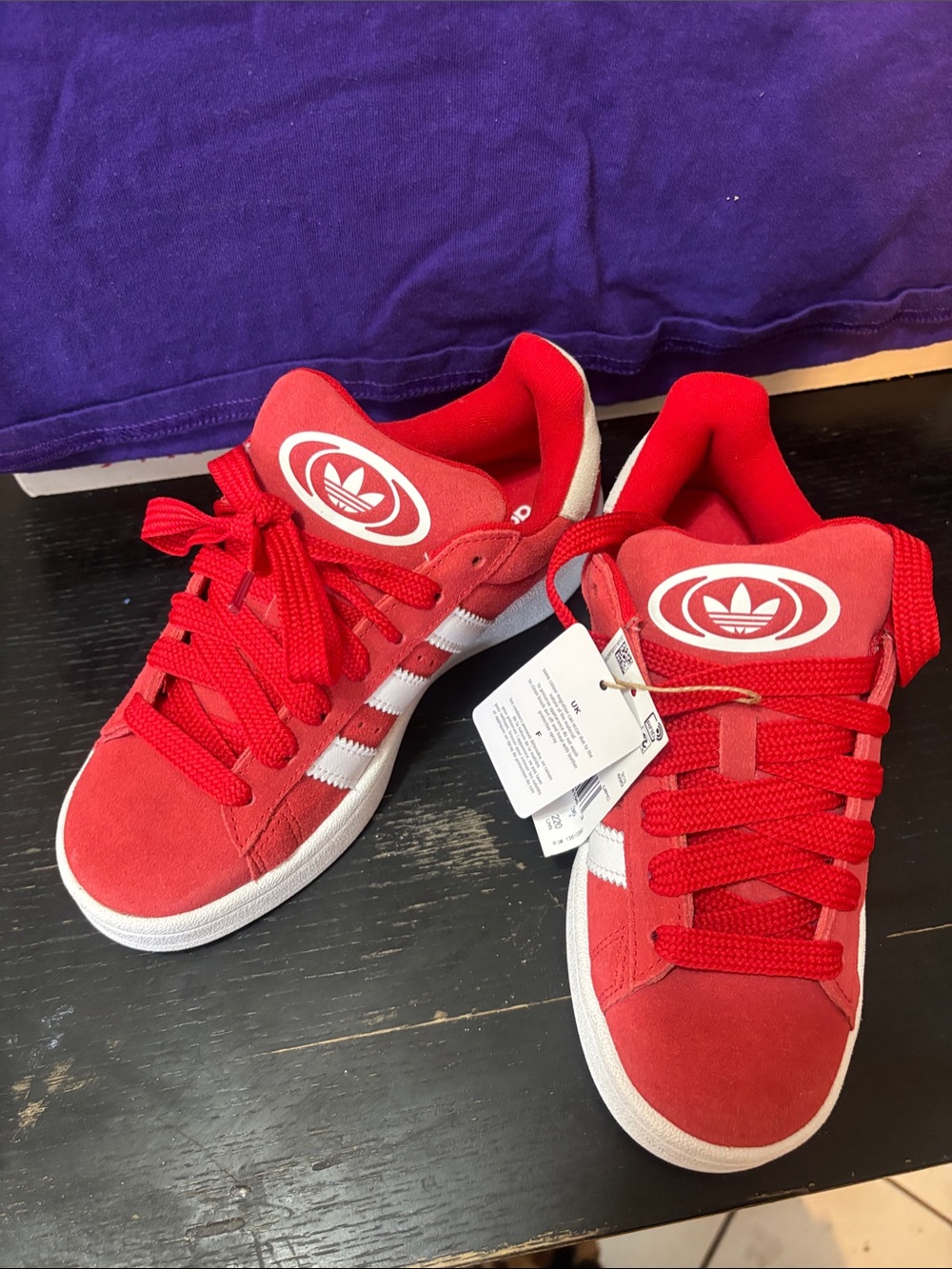 adidas Red and White Kids Suede Low-Top Sneakers